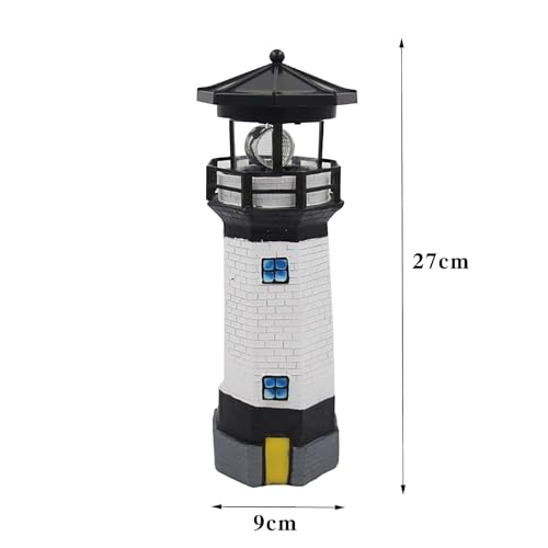 Black & White Solar Lighthouse - Rotating LED Waterproof Outdoor Lamp