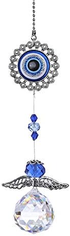 12.7inch Handmade Crystal Angel Suncatcher Hanging Ornament for Christmas Tree Turkish Blue Evil Eye Protection Pendant and Good Luck Charm Gift