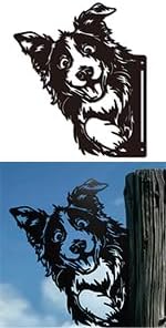 WADORN Peeping Dog Metal Garden Yard Art Decor, Watching Dog Ornament Wall Art for Farm Cute Animal Iron Silhouette Outdoor Fence Decor