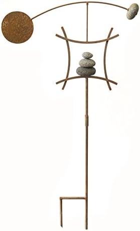 Aura Life Zen Garden Spinner Kinetic Wind Sculpture with Rock Cairn & Stake - Relaxing Outdoor Spinners for Yard and Garden - Handmade Outdoor Wind Art Vane Sculptures (Bare Steel)