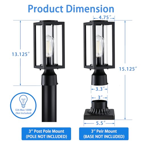 Outdoor Post Lights 2 Pack - Black