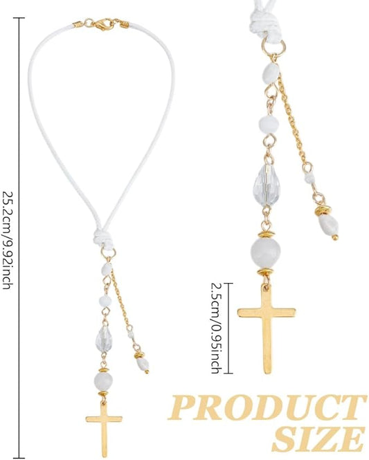 Cross Hanging Car Mirror Ornament Glass Crystal Bead Charm Suncatcher Car Mirror Pendant Accessories Good Luck Keychain for Bag Window Car Mirror Door Garden Balcony Home Decoration