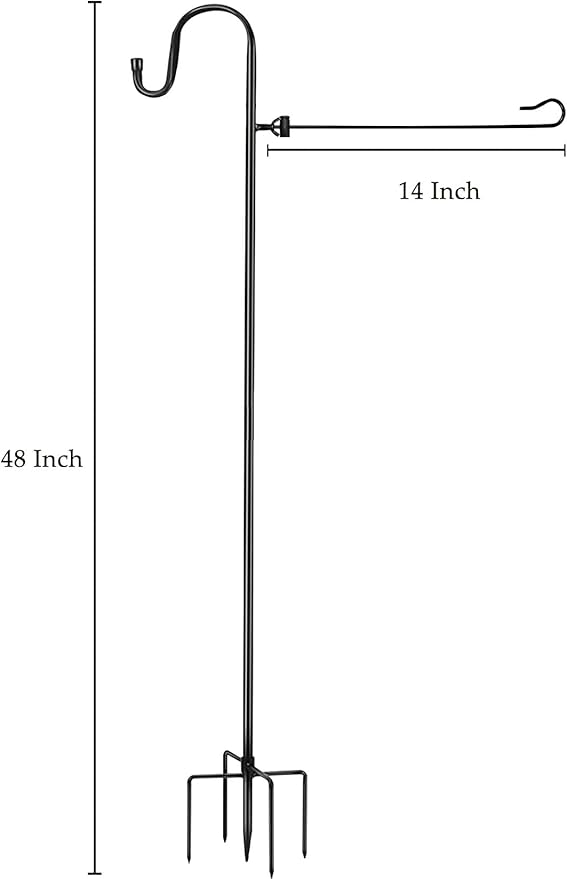 Garden Flag Stand and Shepherd Hook,48 Inch Garden Flag Pole Holder with one Tiger Clip and two Spring Stoppers for Bird-Feeder Lantern Plant-Hook Garden-Stake Seasonal Flags