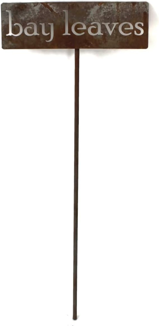 Classic Metal Garden Markers 19 Inches Tall (bay leaves, Naturally Rusted)