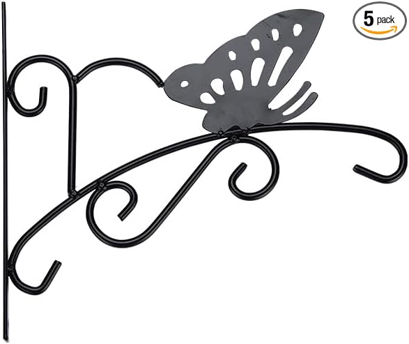 JunC Black Iron Candle Holder Hanger with Hooks for Hanging Plants Indoor Outdoor Wall Mount, Metal Bracket,Bird Feeder Hook, Wind Chime Holder (10lb Capacity) (Butterfly)