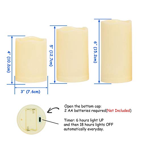 LED Flameless Candles - 4" 5" 6" Waterproof Timer (3-Pack)