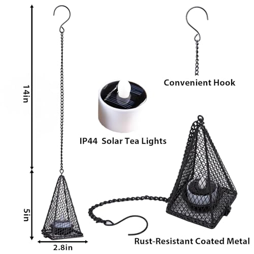 Solar Hanging Lanterns - 4 Pack Waterproof Candle Holders