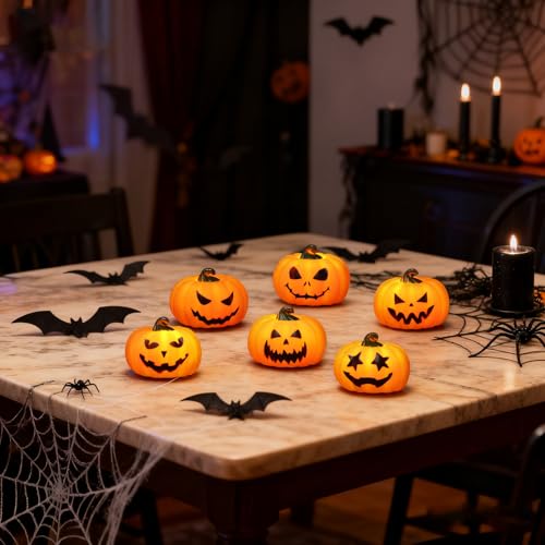 Wondise 6-Pack Halloween Pumpkin Tea Lights - Remote & Timer