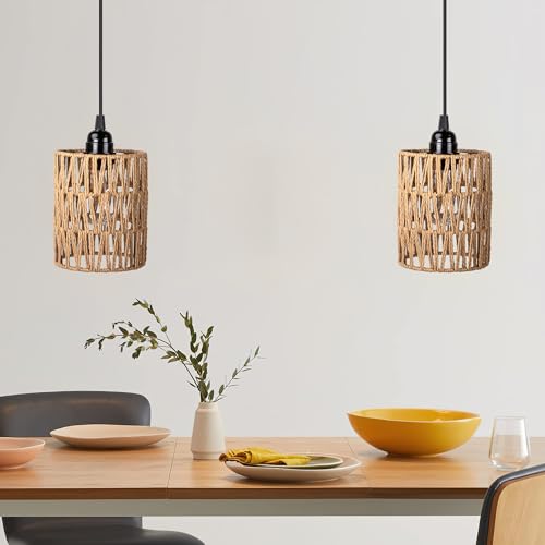Battery Pendant Light - Rattan, Warm White, 4*AA (2-Pack)