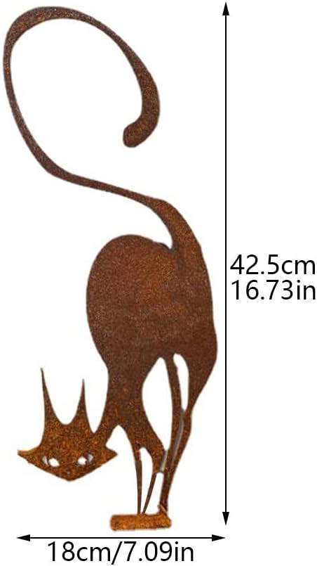 Retro Rust Metal Cat Fence Topper Decor, Outdoor Decor Rust Cat Iron Branch Art Craft Yard Garden Ornament Fence Topper, Cute Metal Craft Animal Garden Silhouettes(Size:15.75 x 6.69inch)