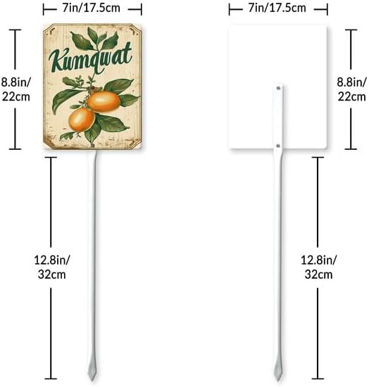 Uptell Vintage Aluminum Kumquat Fruit Signs Yard Sign with Stake for Garden Fruit Garden Label Stakes Plant Markers for Outdoor Plants Waterproof 7x8.8 inch