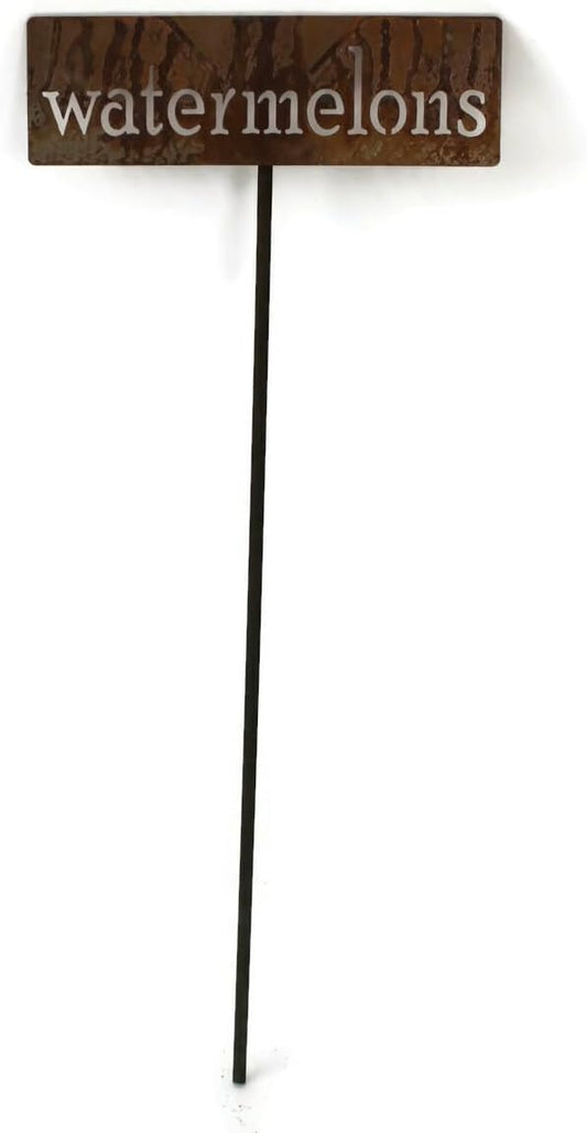 Classic Metal Garden Markers 19 Inches Tall (watermelons, Naturally Rusted)