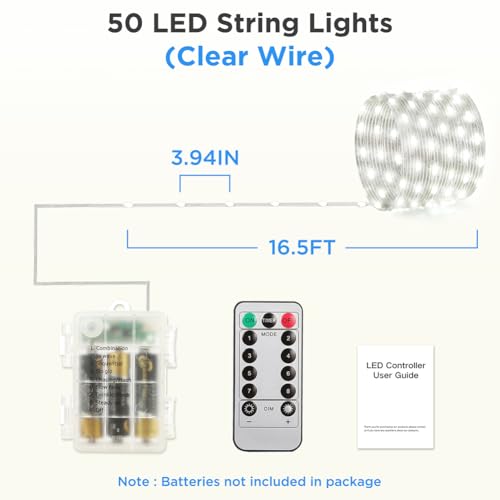 16.5ft Battery LED String Lights (4 Pack) - Cool White Remote Timer