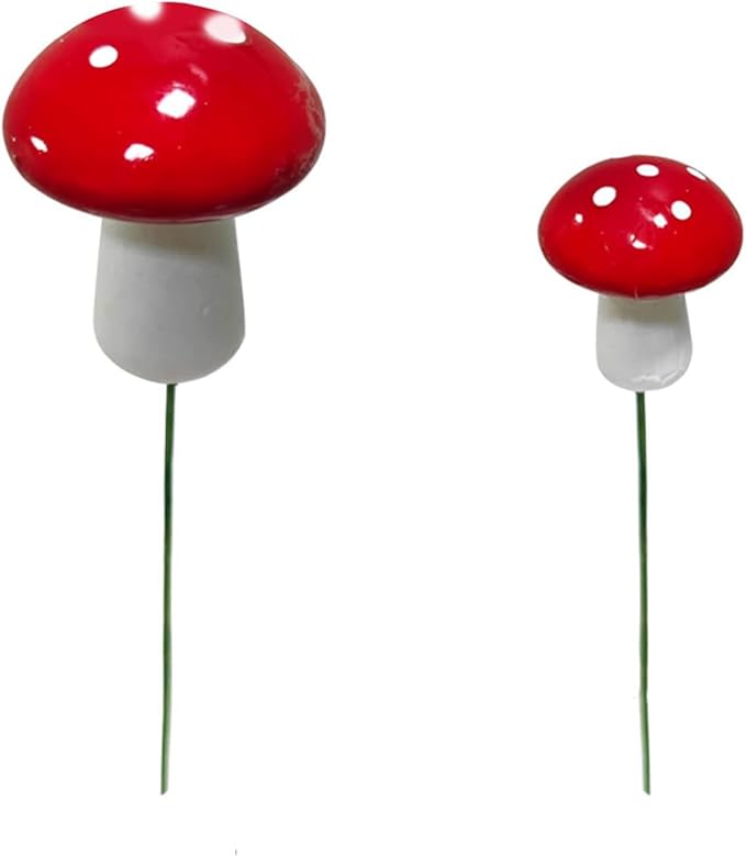 10Pcs Red Garden Stakes Mushroom Miniatures Indoor Outdoor Silhouette Fairy Garden Lawn Yard Decorations Lawn Inset Craft Decorative Garden Stakes Outdoor Decor