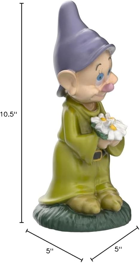 Dopey Holding His Flower Outdoor Statue, Large 10 Inches, Classic Snow White & 7 Dwarfs Collection, Hand-Painted, Official Disney Licensed Product