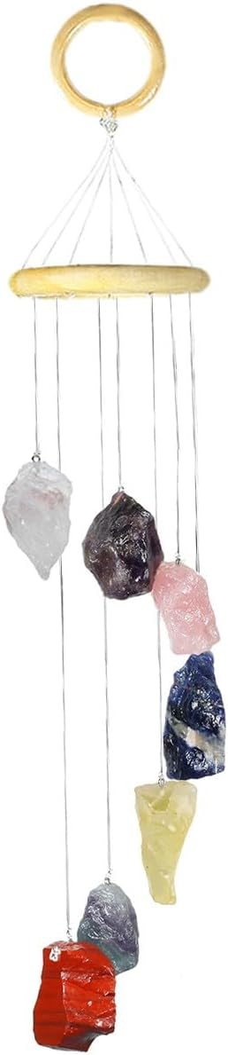 Nupuyai Wind Chimes - Unique Raw Stones Wind Chimes for Indoor Outdoor, Healing Stone Windchime Hanging Ornament for Home Garden, 17.7-21.7'', 7 Chakra Stone