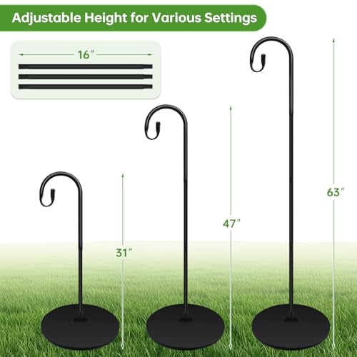 Adjustable 63" Shepherd's Hook with Round Base - Indoor/Outdoor