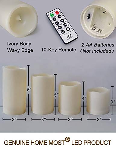 LED Pillar Candles Set of 4 - Battery Operated Flameless with Timer & Remote