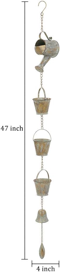 Jemeni 47" Outdoor Rain Chime & Garden Rain Bell Chime - Decorative Hanging Metal Watering Can with Buckets, Rustic Farmhouse Patio, Pergola & Backyard Decor