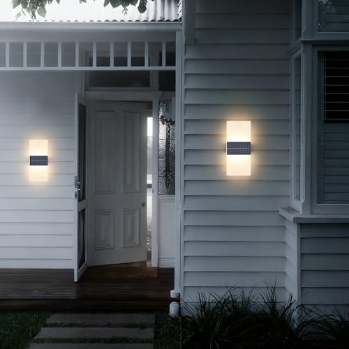 Solar LED Wall Lights 2-Pack - IP65 Waterproof Acrylic Lantern