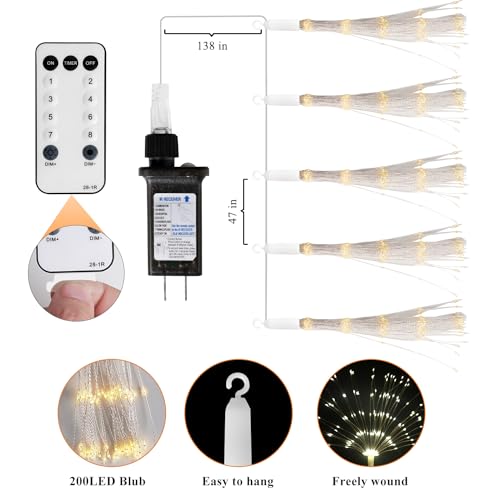 Firework String Lights - 200 LED, 8 Modes, Warm White (5-Pack)
