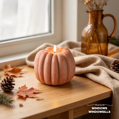 Flameless Pumpkin Candle - Terracotta Fall Decor
