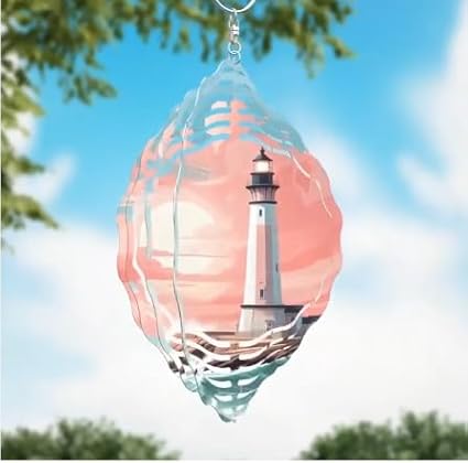 Lighthouse with Crashing Waves Novelty Metal Wind Spinner