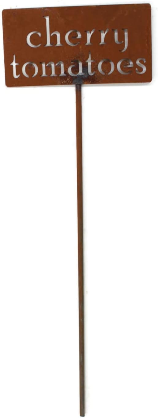 Classic Metal Garden Markers 19 Inches Tall (cherry tomatoes, Naturally Rusted)