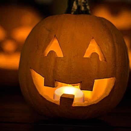 Halloween LED Pumpkin Lights - 4 Pack, White, Remote & Timer