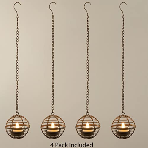 Solar Hanging Lanterns - Rust Iron 4Pack Waterproof LED Tea Lights