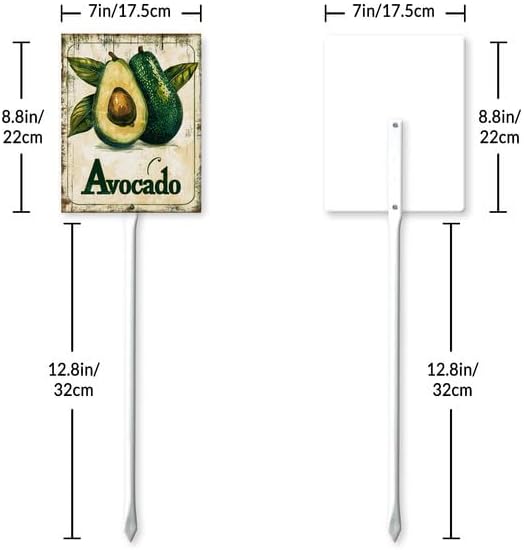Uptell Vintage Aluminum Avocado Fruit Signs Yard Sign with Stake for Garden Fruit Garden Label Stakes Plant Markers for Outdoor Plants Waterproof 7x8.8 inch