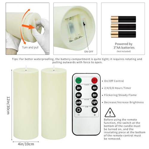 12" x 4" Outdoor Candle - Waterproof Ivory Remote Timer 2-Pack