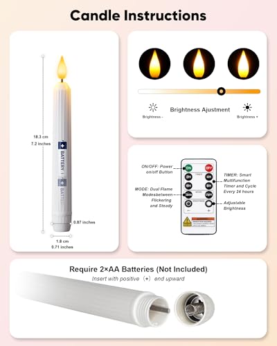 LED Flameless Taper Candles - 7.2" with Remote & Timer