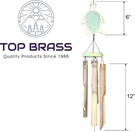Rustic Sea Turtle Bamboo and Wood Windchimes – Outdoor Wind Chime – Distressed Finish – Whitewash & Teal Blue – Natural Beautiful Relaxing Sound