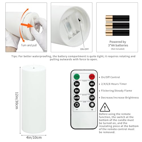 12" x 4" Outdoor Candle - White with Remote Timer