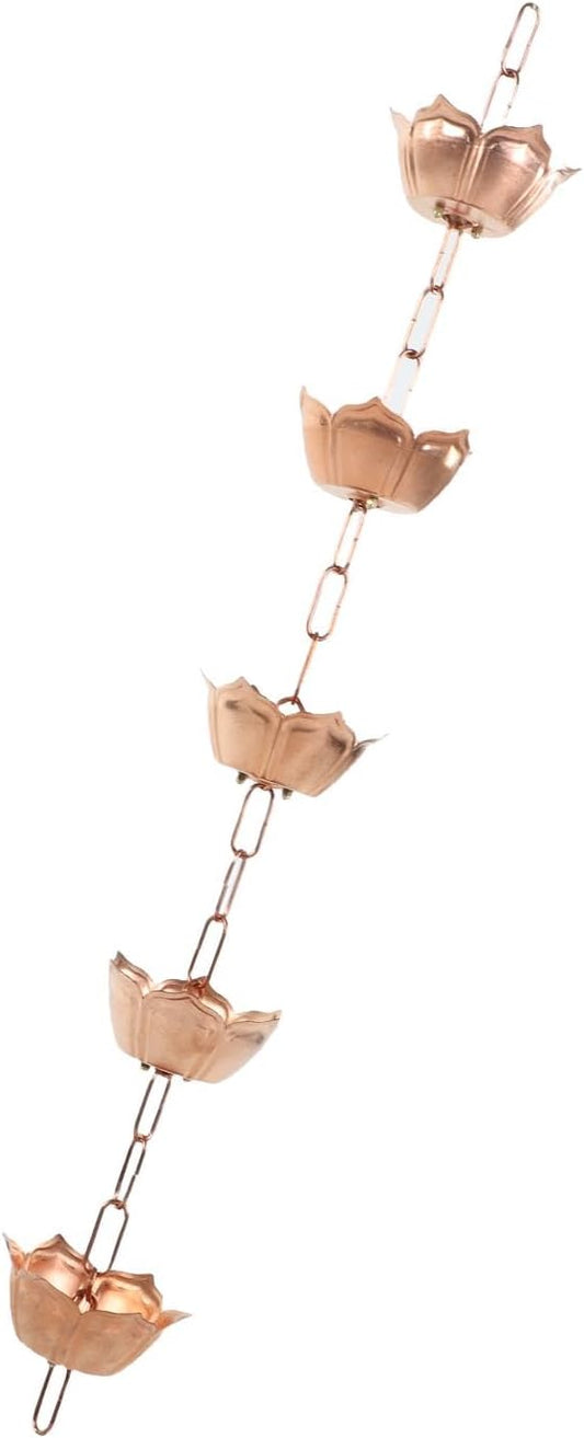 Zerodis Rain Chain Rain Chains with 5 Flower Cup Design Decorative Water Catcher Gutter Downspout Multifunction Hanging Ornament for Home Garden Chain 39.37 Inches Copper