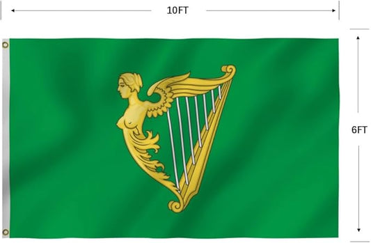 Green Harp Ireland Flag 6X10FT, Am Harp Flags,Both Sides Printed, Men Women Banner,Vibrant Colors, Double Stitched with 2 Brass Grommets, Bar Garden Street Decoration, GYM, Office Decor,Indoor Outdoor Use,Gifts. (Green, 6x10ft)