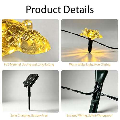 Solar Turtle String Lights - 10 LED, 11.5ft, Warm White, Waterproof