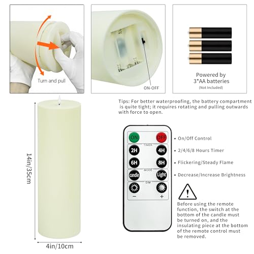Large Outdoor Candle 14" x 4" - Waterproof Ivory with Remote Timer