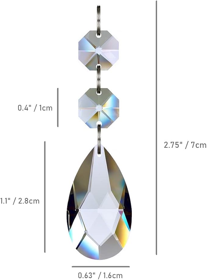 20pcs 28mm Teardrop Chandelier Crystals, Clear Crystal Chandelier Prisms Pendants Parts Connected Glass Octagon Beads Hanging Garland Decoration
