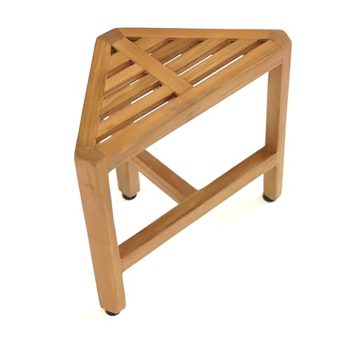 Asta Biro Solid Teak Shower/Bath/Spa Corner Foot Stool, Bath Corner Side Table, Fully Assembled, SpaTeak Collection, TB-008