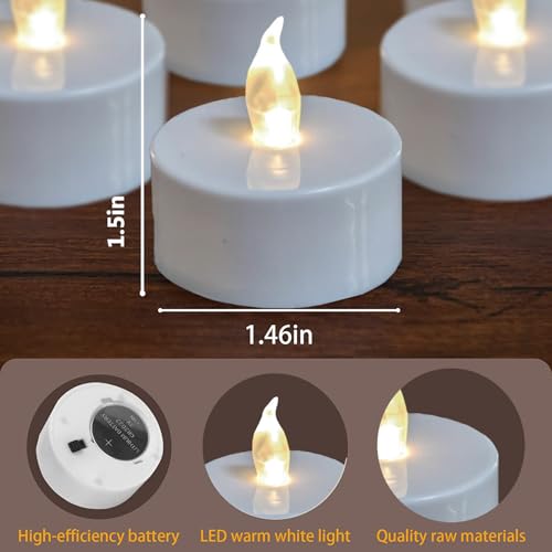12-Pack Flameless LED Tea Lights - Warm White, 6-Hour Timer