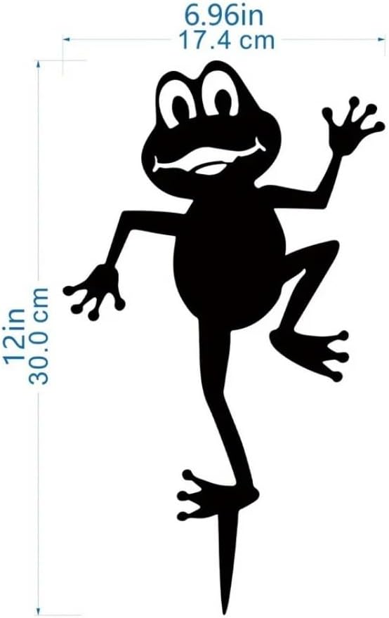 Metal Dancing Frog Silhouettes Garden Decor Frog Fence Topper Garden Statues Stakes Art Metal Yard Garden Decoration, Black