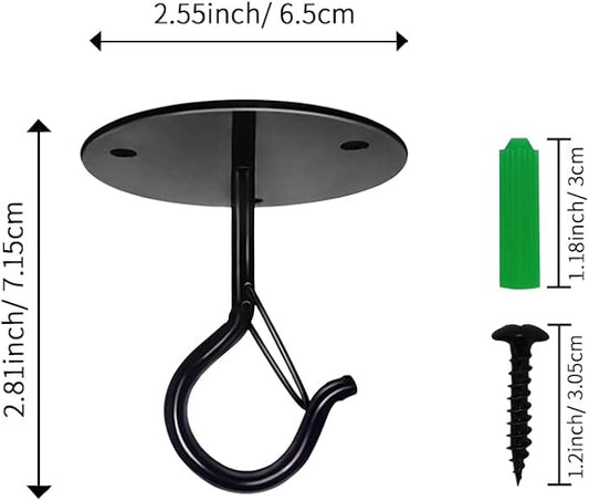 4 Pcs Black Ceiling Hooks for Hanging Plants Holder with Safety Buckle,Ceiling Decor Hook Heavy Duty,Metal Plant Hanger Indoor&Outdoor.Hooks for Hanging Plants,Wind Chime,Bird Feeders (Black)