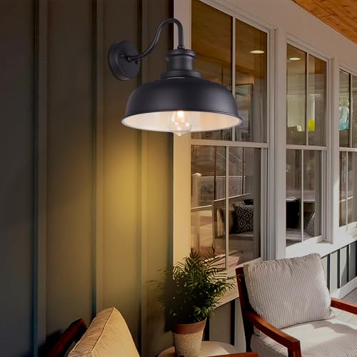 Solar Barn Light 12" - Black Vintage Farmhouse Sconce with Dusk to Dawn Sensor