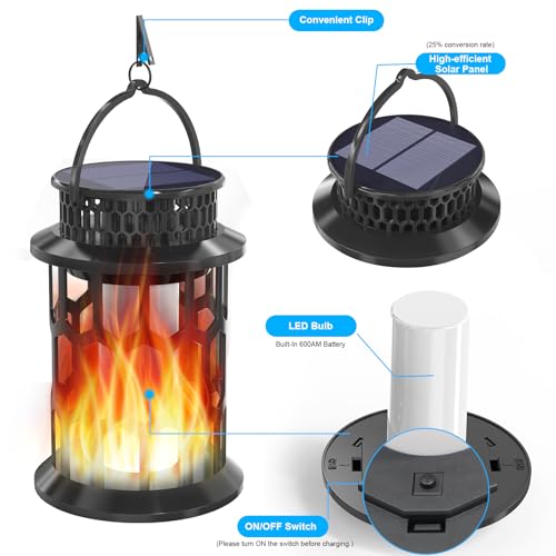 Solar Hanging Light - Waterproof LED Flame 4 Pack