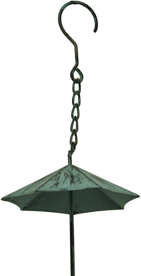 Teal Verdigris Metal Umbrella Rain Chain, 61 Inch Hanging Outdoor Water Diverter for Downspouts, Gutter Decoration and Garden Patio Yard Decor, Decorative Downspout Alternative