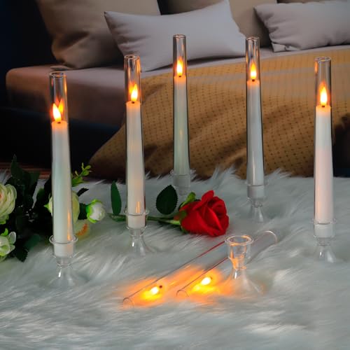 Flameless Taper Candles - 12PC LED with Base (White)