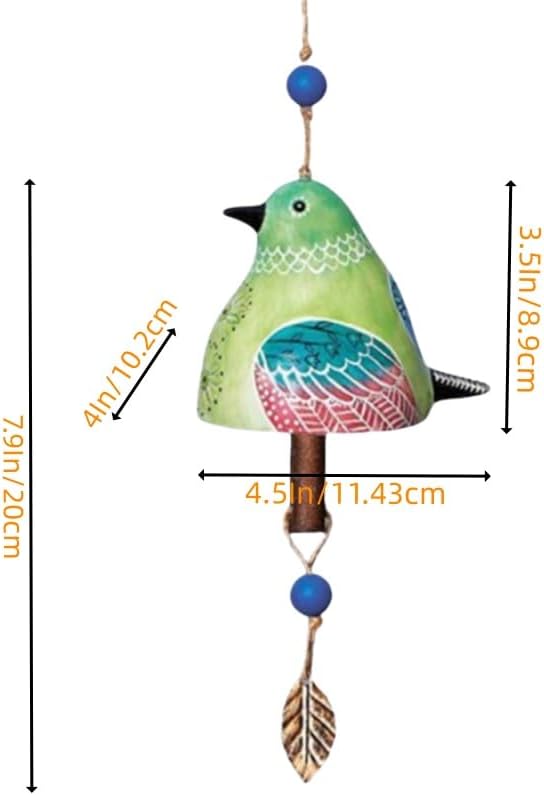 Bird Song Bell Garden Decoration,Ceramic Chimes Hanging Rustic Wind Chime Bird Song Bell Music Wind Chimes Festival Gift, Witness Friendship for Backyard Church Hanging Decor, The Porch Decor (Green)