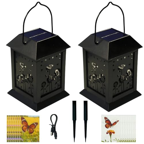 Solar Hanging Lanterns - 2 Pack, Waterproof, Type-C Charging, Sunflower Design